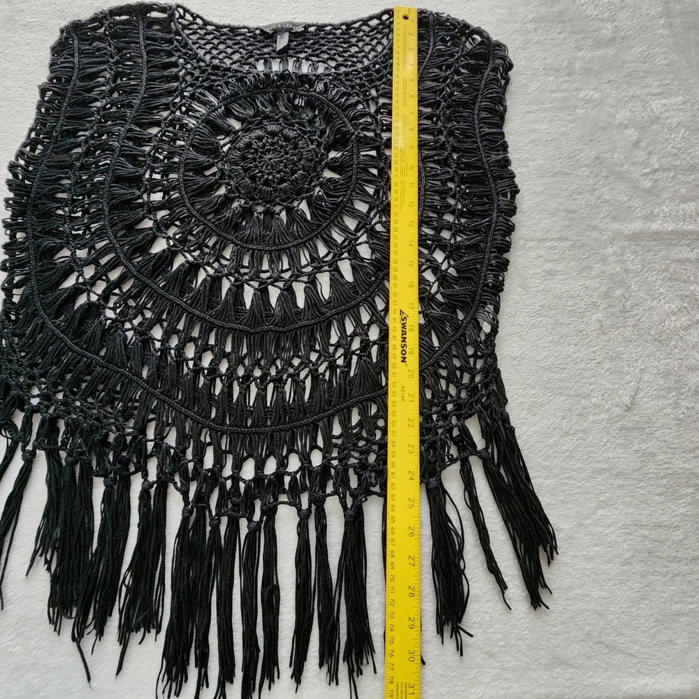 Crochet Fringe Poncho Top 1X 2X Black Open Knit Witchy Festival Whimsigoth Goth - Picture 7 of 12